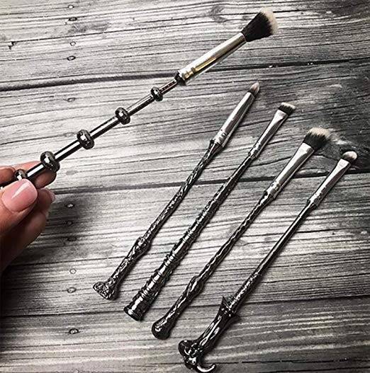 Harry Potter Wand Makeup Brush Set - 5 Piece Black and Silver