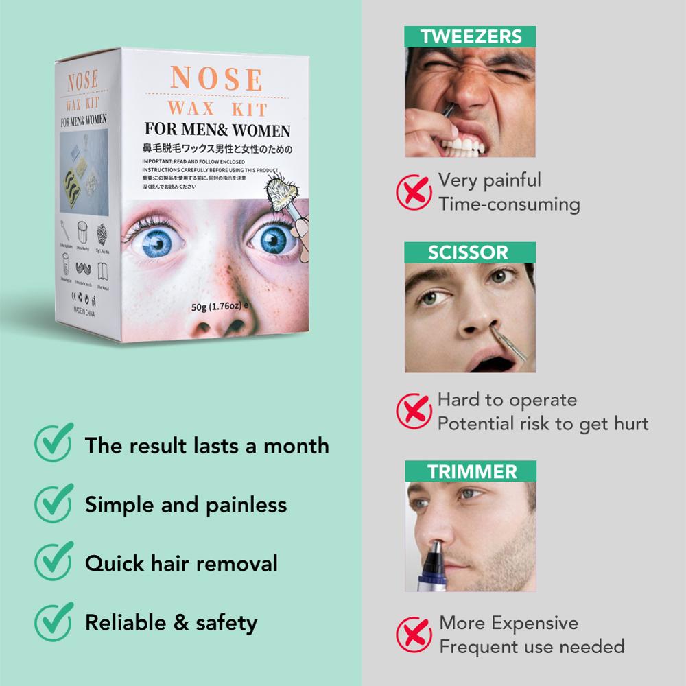 Portable Nose Wax Kit for Men & Women – Instant, Painless Nose Hair Removal with Natural Unscented Wax & Spiral Grip Applicators